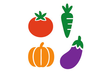 Colorful collection of fresh garden vegetables and healthy produce icons