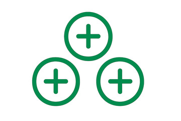 Three green plus signs inside circular icons on a clean white background