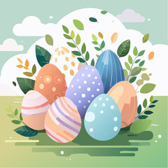 Easter composition made with colorful eggs. Creative holiday concept. Flat lay