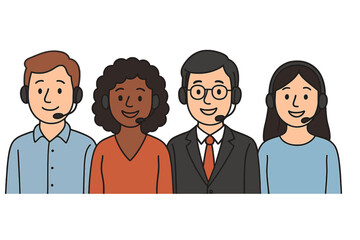 Friendly customer support team members with headsets providing online assistance