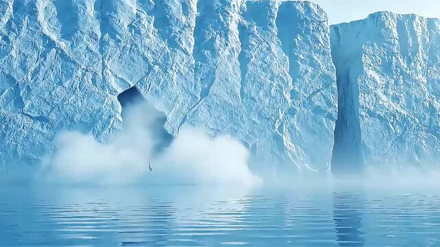 Dramatic Glacier Calving Event: Massive Ice Chunk Breaks Off into Cold Arctic Ocean