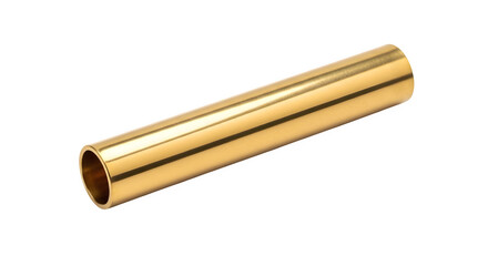 Polished brass tube isolated on transparent background, showcasing its smooth surface and golden hue, ideal for industrial or decorative applications