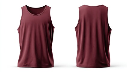 Maroon sleeveless athletic shirt, front and back views, isolated on white background