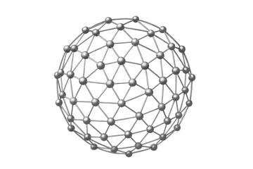 Futuristic abstract metallic sphere network with interconnected nodes and lines