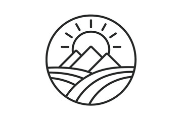 Minimalist mountain landscape with rising sun over rolling hills in a circle