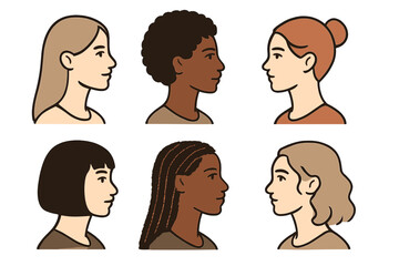 Collection of diverse women profiles showcasing various hairstyles and skin tones