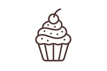 Delicious sweet cupcake with cherry topping and sprinkles dessert icon on a clean white background