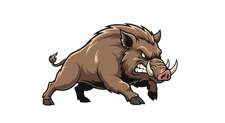 An aggressive wild boar with sharp tusks and bristling fur prepares to charge.