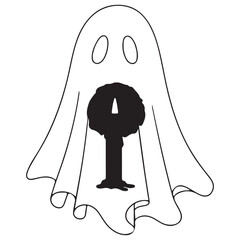 Halloween Ghost Outline with Melting Candle Silhouette Illustration