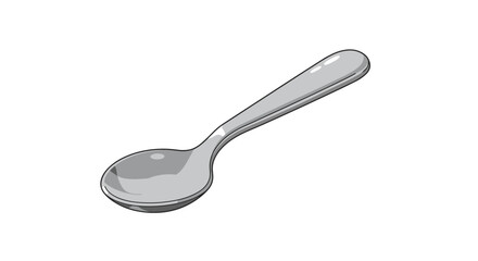 Realistic metallic spoon on white background with reflective surface