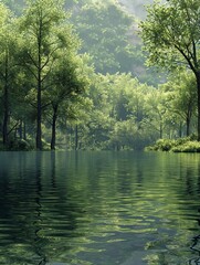 Tranquil lakeside background