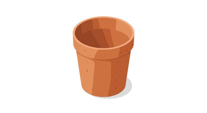 Terracotta clay pot in isometric view on white background for gardening design