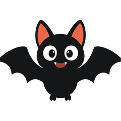 Cute cartoon bat with big eyes and open wings