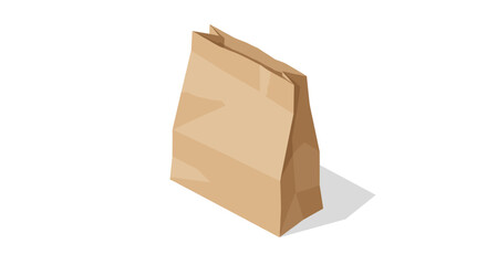 Isometric brown paper bag design with shadow on white background