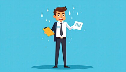 Empowered Businessman Ascending Vector Illustration with Superhero Cape on Cyan Background