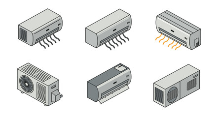 Isometric air conditioner set with indoor and outdoor units