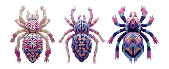 Colorful Artistic Spiders with Intricate Designs on Transparent Background