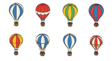 Colorful hot air balloons collection in flat style