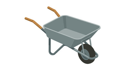 Gray wheelbarrow with wooden handles on white background