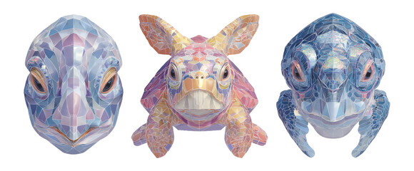 Colorful Geometric Animal Faces with Transparent Background for Creative Use