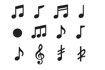 Fototapeta premium Variety of musical symbols and notes in black icon set