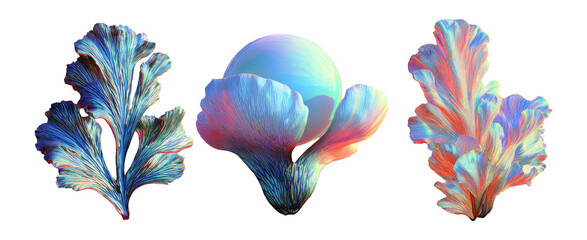 Abstract Colorful Plants and Sphere with Isolated Background Design