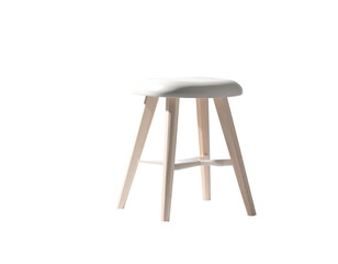 A simple white wooden stool stands against a stark black background
