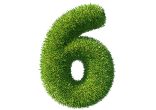Grass font 3d rendering number 6 isolated on a transparent or white background - Powered by Adobe