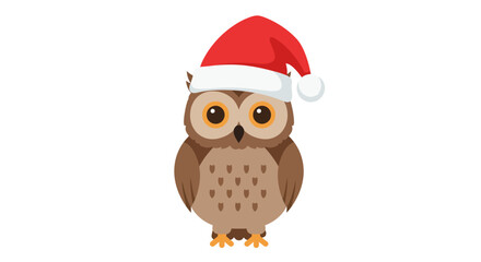 Cute Cartoon Owl Wearing Festive Red Santa Hat for Christmas.