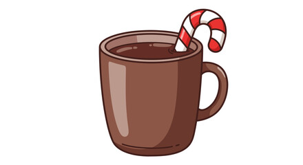 Hot chocolate mug with candy cane illustration.