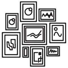 Gallery Wall with Abstract Black and White Line Art in Various Frames