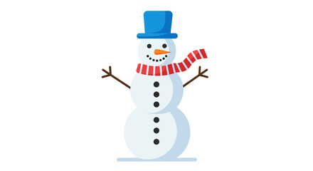 Friendly snowman wearing a blue hat and red striped scarf.