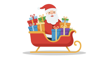 Santa Claus in a red sleigh filled with colorful Christmas presents ready for delivery.