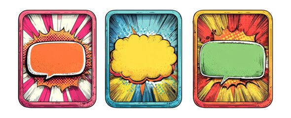 Vibrant Comic Style Speech Bubbles on Isolated Background for Creative Projects