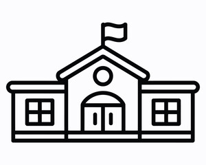 Striking Architectural Design of a Traditional School Building Featuring a Central Structure and a Flag on Top with Distinct Windows