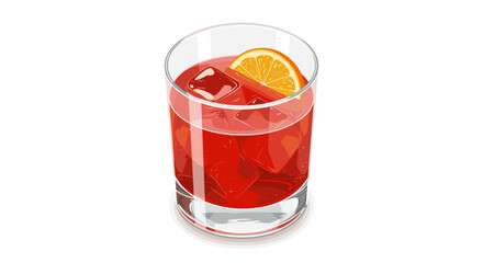 Refreshing glass of negroni with orange slice and ice