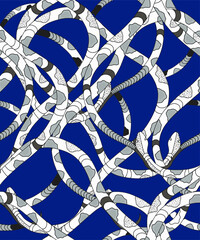 Seamless abstract background with snakes, curves, and lines. Snake skin texture with spots and stripes. Vector.