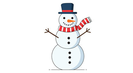 Cute cartoon snowman with hat and scarf.