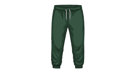 Green jogger pants with drawstring in realistic style on white background