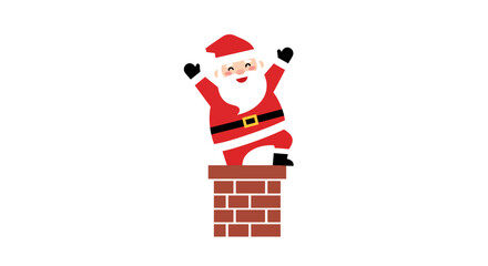 Cheerful Santa Claus Emerging from a Brick Chimney Illustration.
