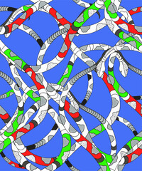 Seamless abstract background with snakes, curves, and lines. Snake skin texture with spots and stripes. Vector.