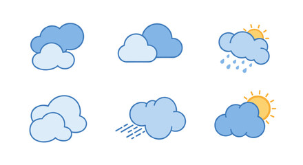 Obraz premium Weather themed linear cloud icons with sun and rain elements