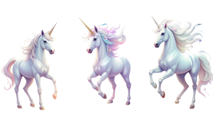 Fantasy unicorn creature with shining horn isolated on transparent background