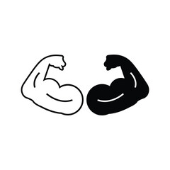 Bicep Flex Black and White Duality Icon Outline and Silhouette of Arm Strength