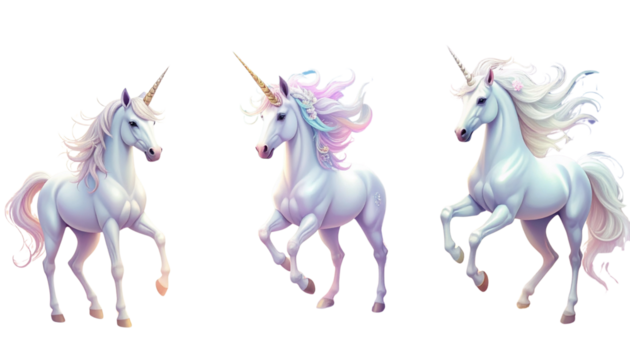 Fantasy unicorn creature with shining horn isolated on transparent background