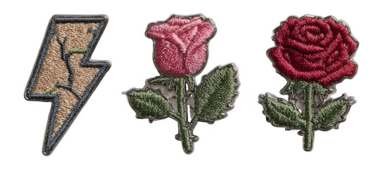 Embroidered Patches Collection of Lightning Bolt and Rose Designs
