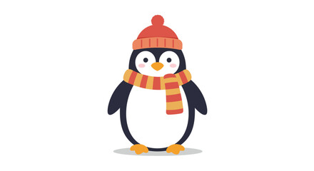 Cute cartoon penguin wearing winter hat and scarf.