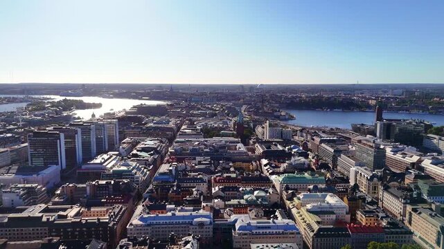 Stockholm, Sweden, panoramic view of downtown, with the central station, the old town and the royal palace