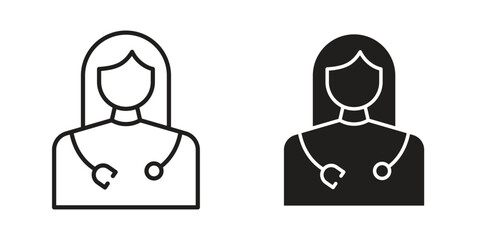 Woman Doctor icon art in black and white