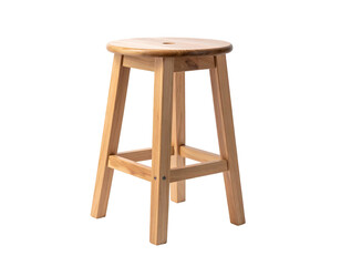 A simple, light-colored wooden stool with a round seat and four legs